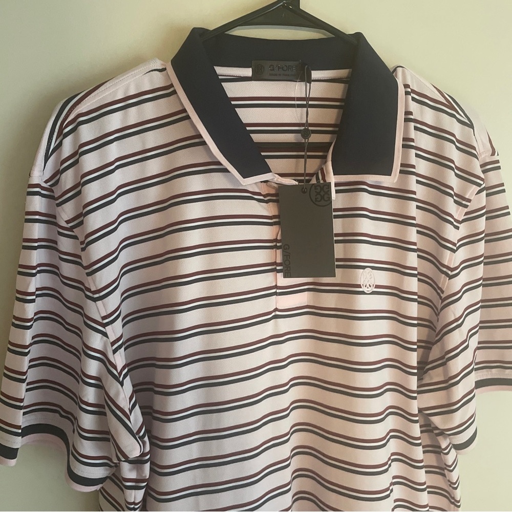 $120 XXL G Fore Polo Golf Shirt Pink Blue Navy Stripe 2XL NWT G4 Blush Mens